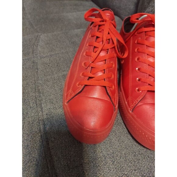 Converse All Star Chuck Taylor Vegan Leather Low Top Red Sneakers Size M12 W14 - Picture 2 of 14